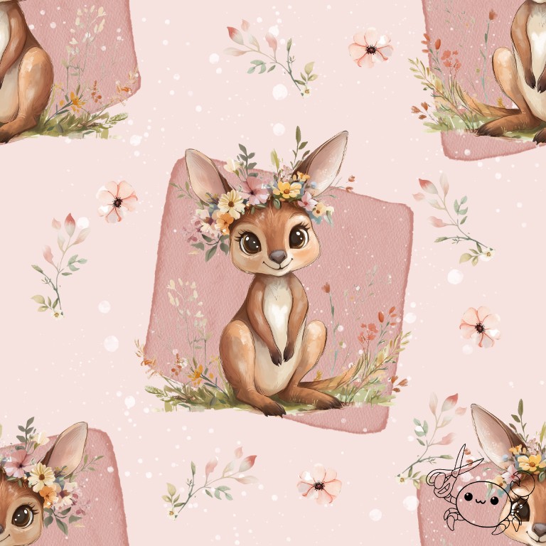 Blumiges Känguru - Stoff